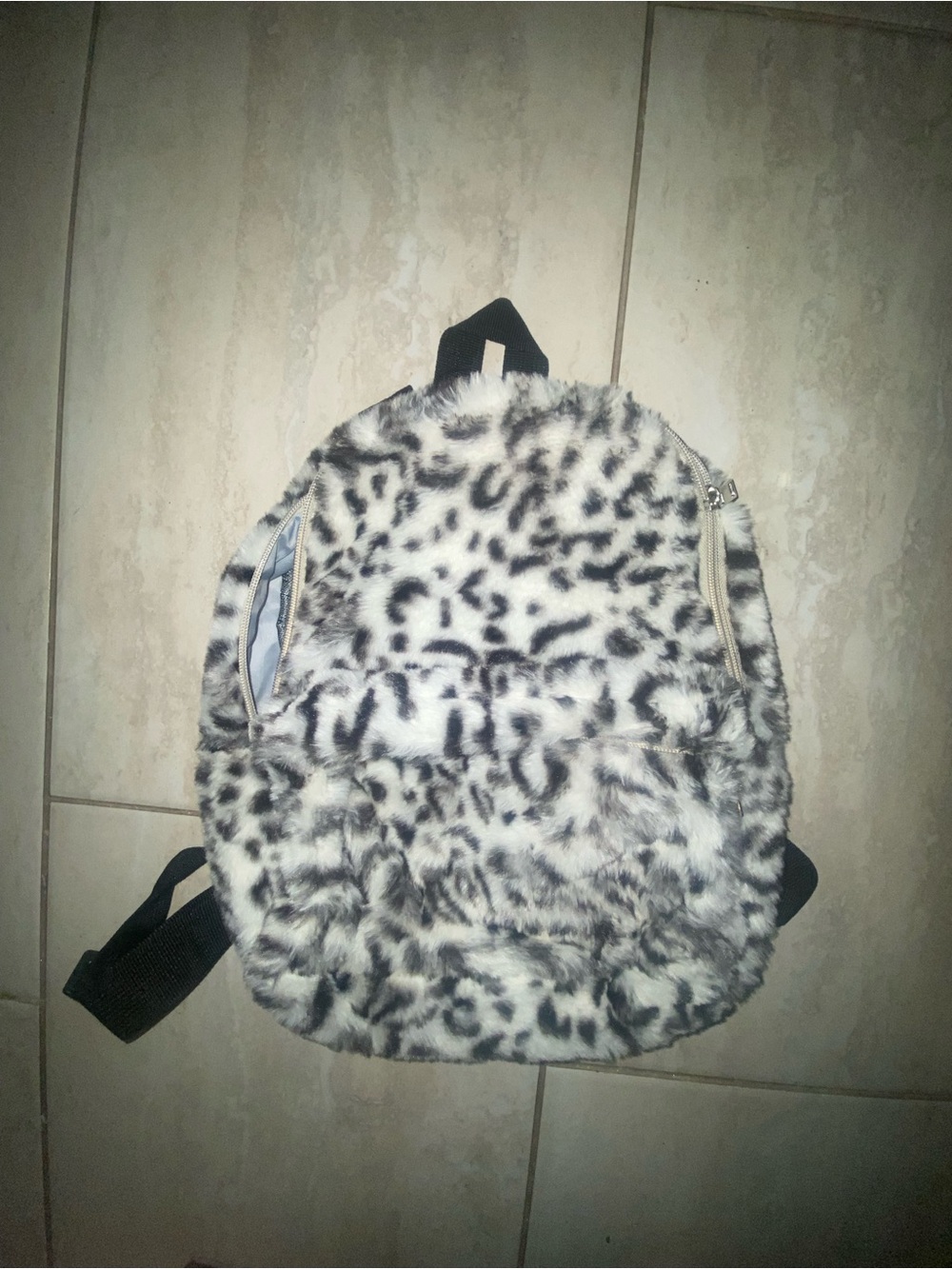 Faux Fur Snow Leopard Print Mini Backpack
